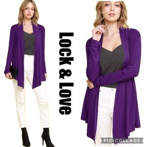 NEW! Lock & Love Premium Essential Cardigan Open Front Draped In Eggplant Purple